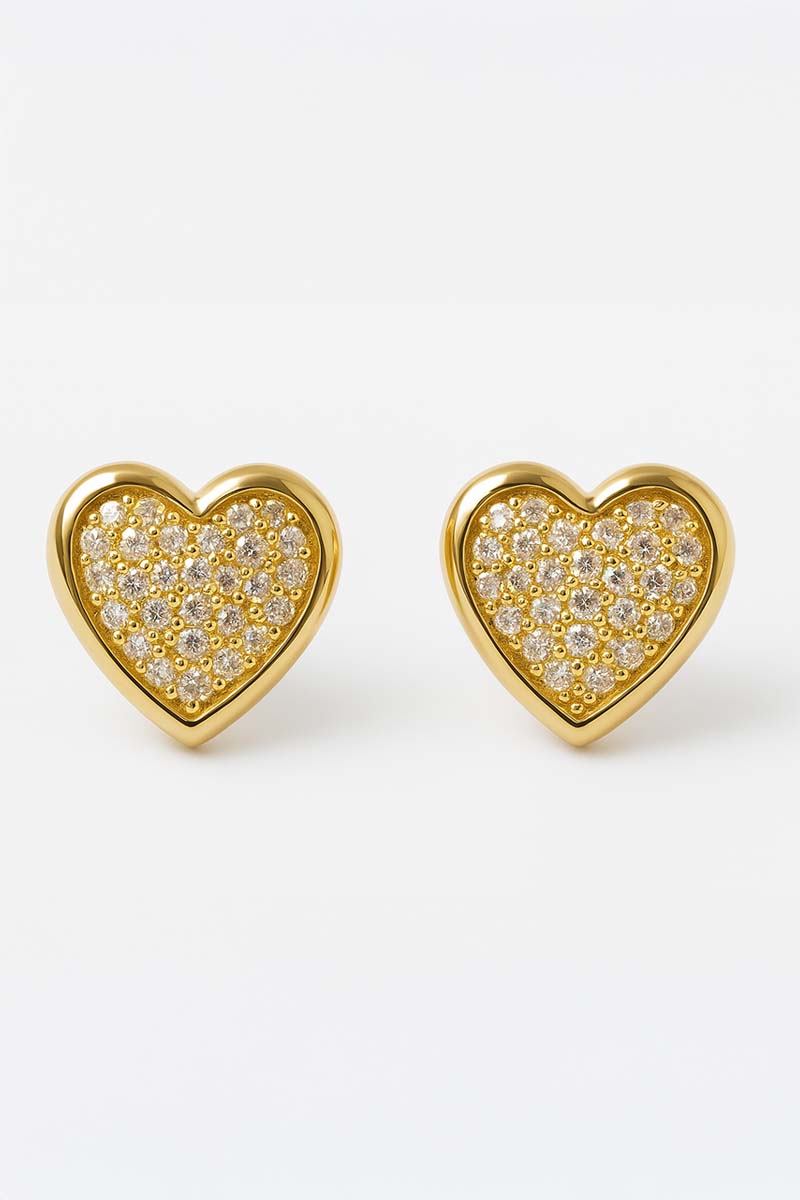 Gold Heart Pavé Studs – Amour Shine Studs