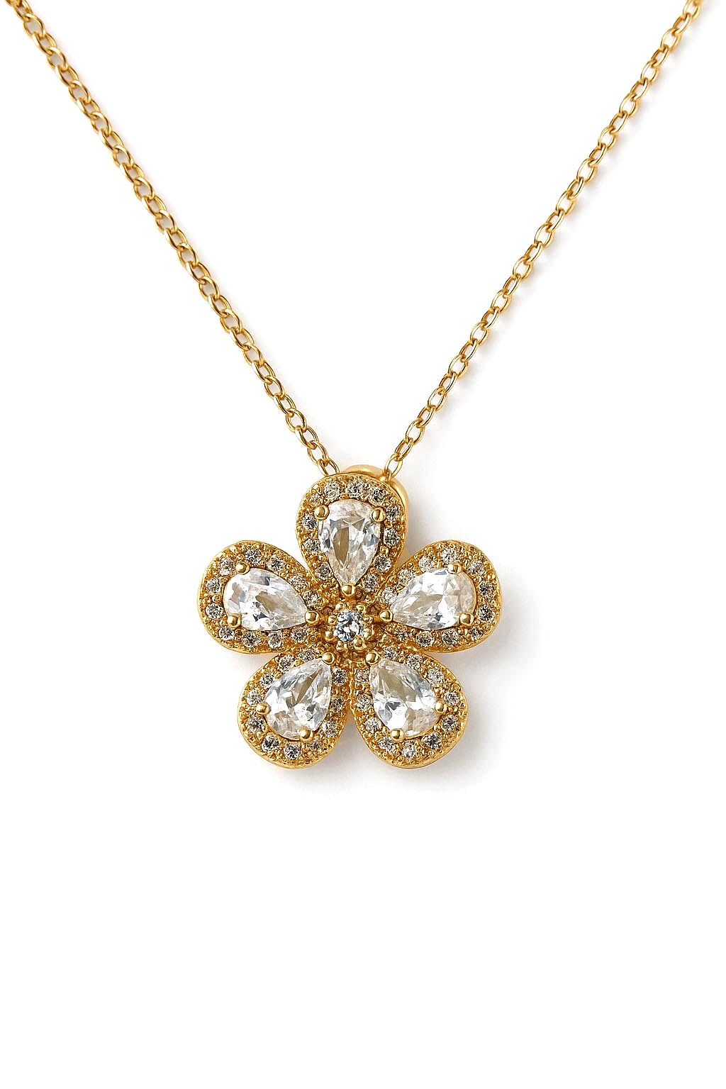 Gold Floral Crystal Pendant – Fleur de Soleil Necklace