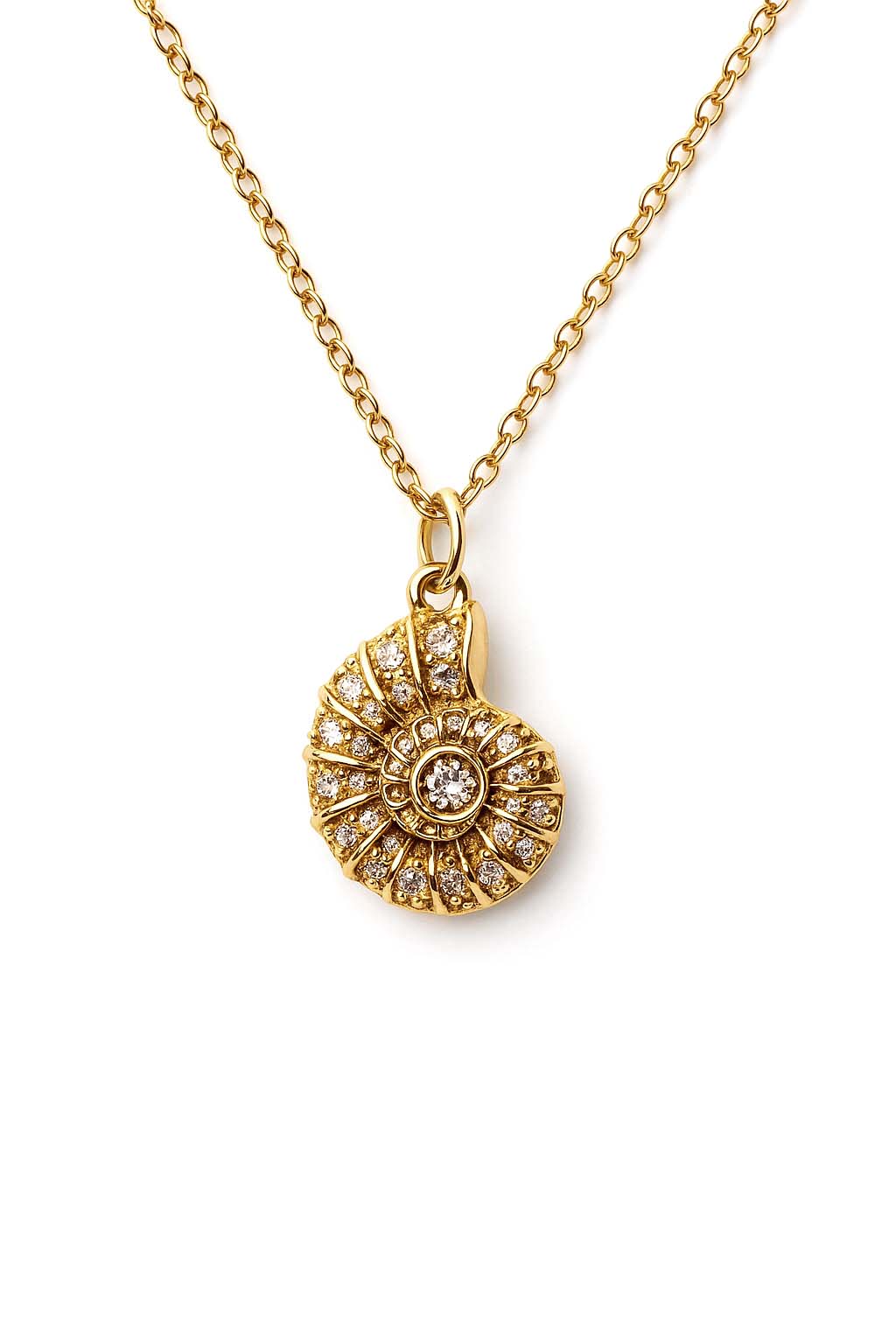 Nautilus Shell Pendant Necklace – Gold with Cubic Zirconia