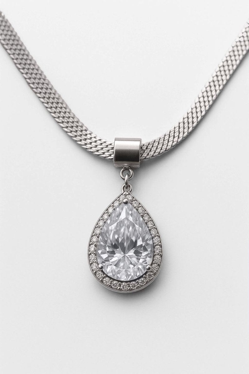 Crystal Teardrop Lariat Silver Necklace - St geran