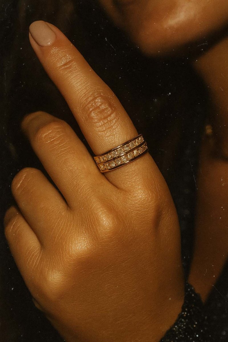 Crystal Twin Band 18k Gold Plated Ring - St geran