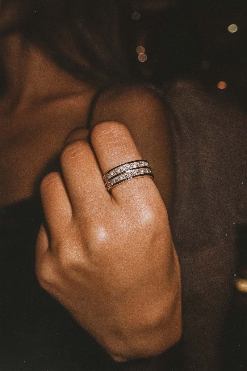 Crystal Twin Band Silver Plated Ring - St geran