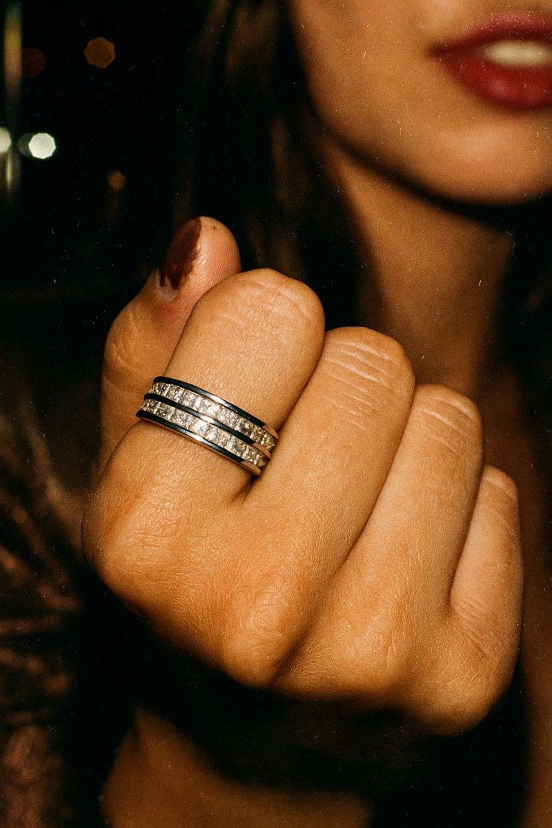 Crystal Twin Band Silver Plated Ring - St geran