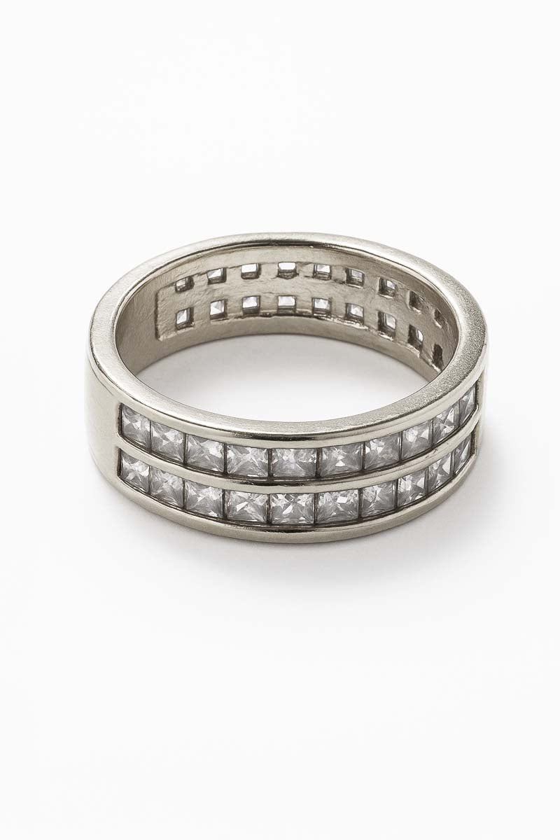 Crystal Twin Band Silver Plated Ring - St geran