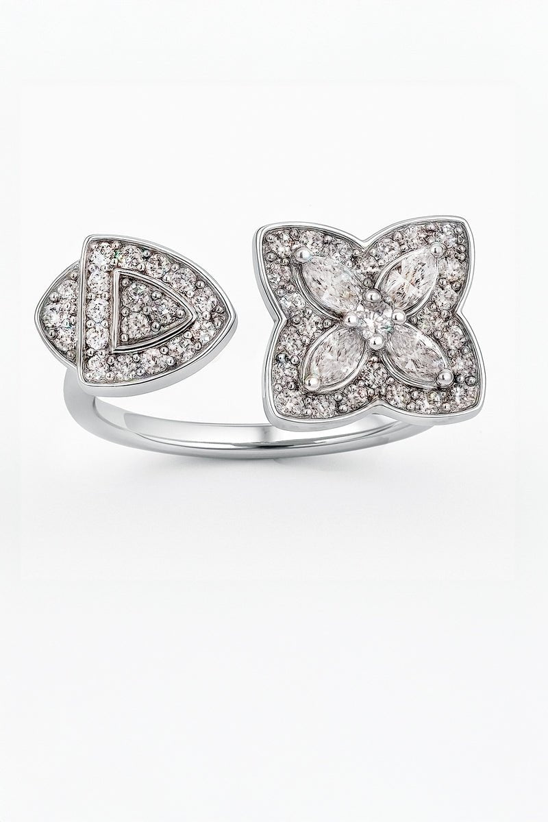 Double Fleur Whisper Silver Ring | Glimmering Diamante - St geran