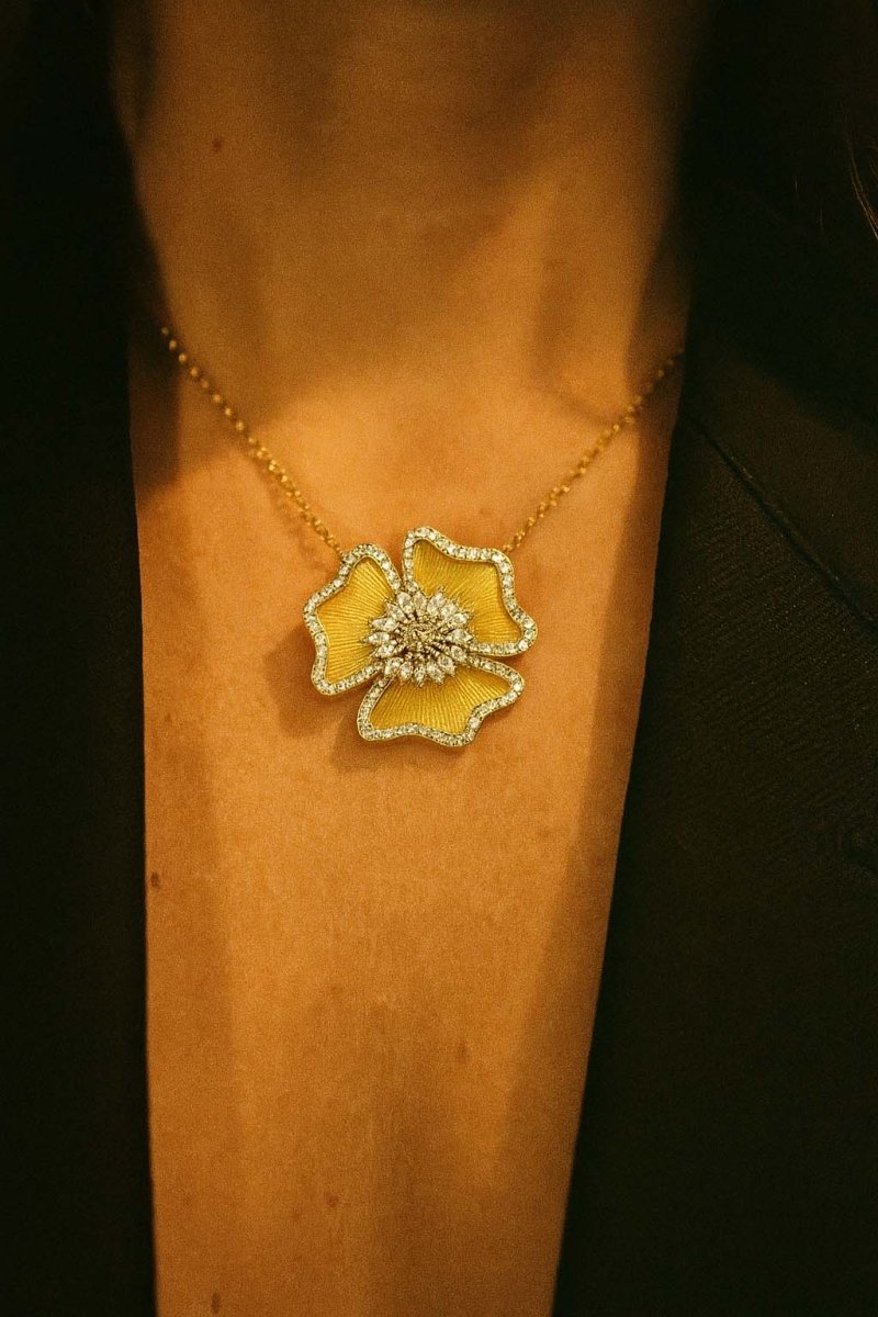 Fleur d’Or Blossom Bloom Necklace - Gold Silver and Dazzling Gems - St geran