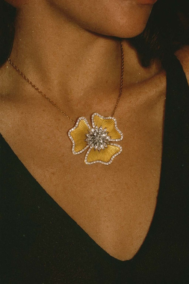 Fleur d’Or Blossom Bloom Necklace - Gold Silver and Dazzling Gems - St geran