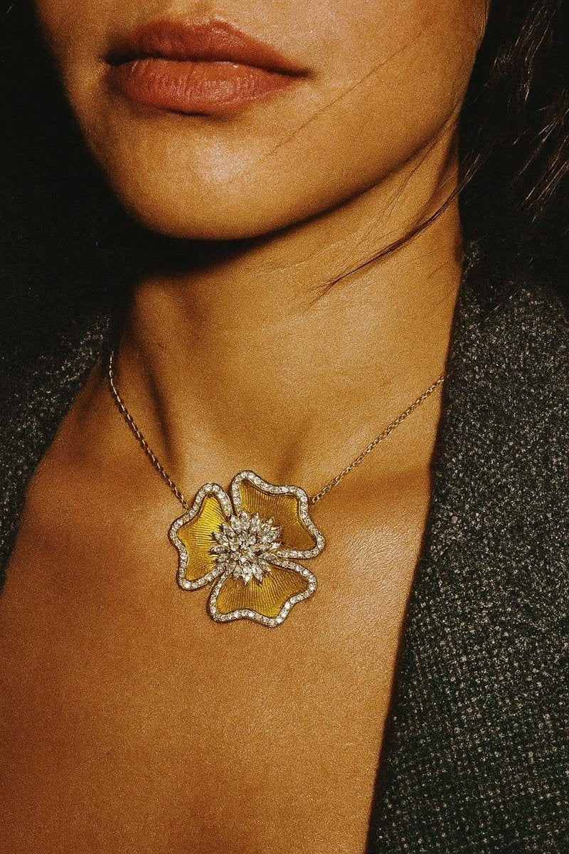 Fleur d’Or Blossom Bloom Necklace - Gold Silver and Dazzling Gems - St geran