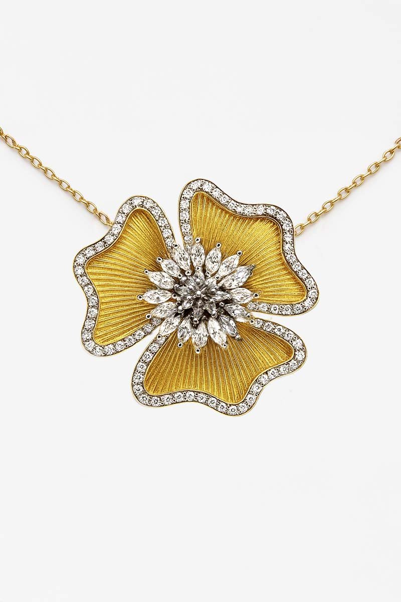 Fleur d’Or Blossom Bloom Necklace - Gold Silver and Dazzling Gems - St geran