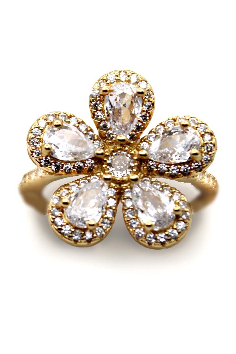 Floral stud Gold Ring | Statement Flower Gem Ring - St geran