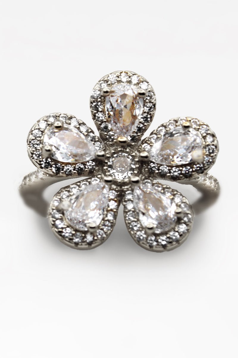 Floral stud Silver Ring| Statement Flower Gem Ring - St geran