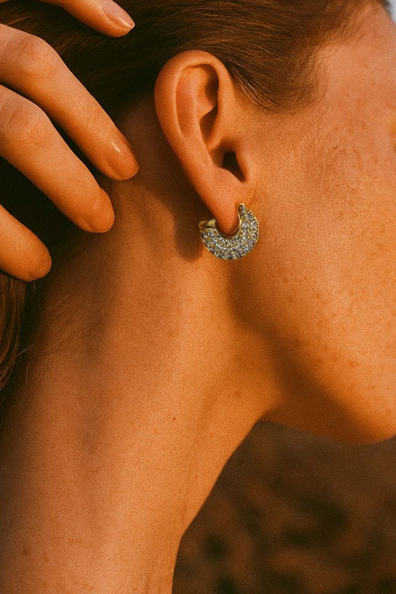 Gold Crystal Curve Studs – Luna Gold Earrings - St geran