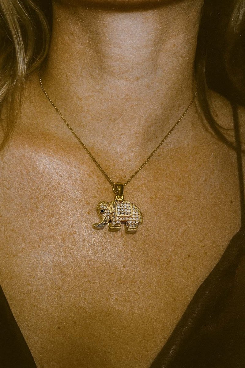 Gold Elephant Pendant – Crystal - Encrusted Charm Jewellery for Women - St geran
