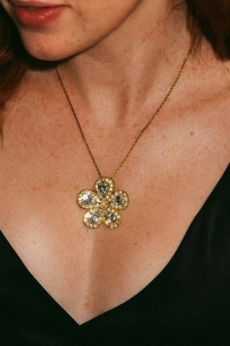 Gold Floral Crystal Pendant – Fleur de Soleil Necklace - St geran