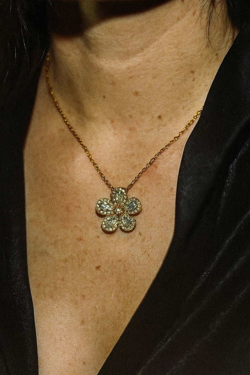 Gold Floral Crystal Pendant – Fleur de Soleil Necklace - St geran