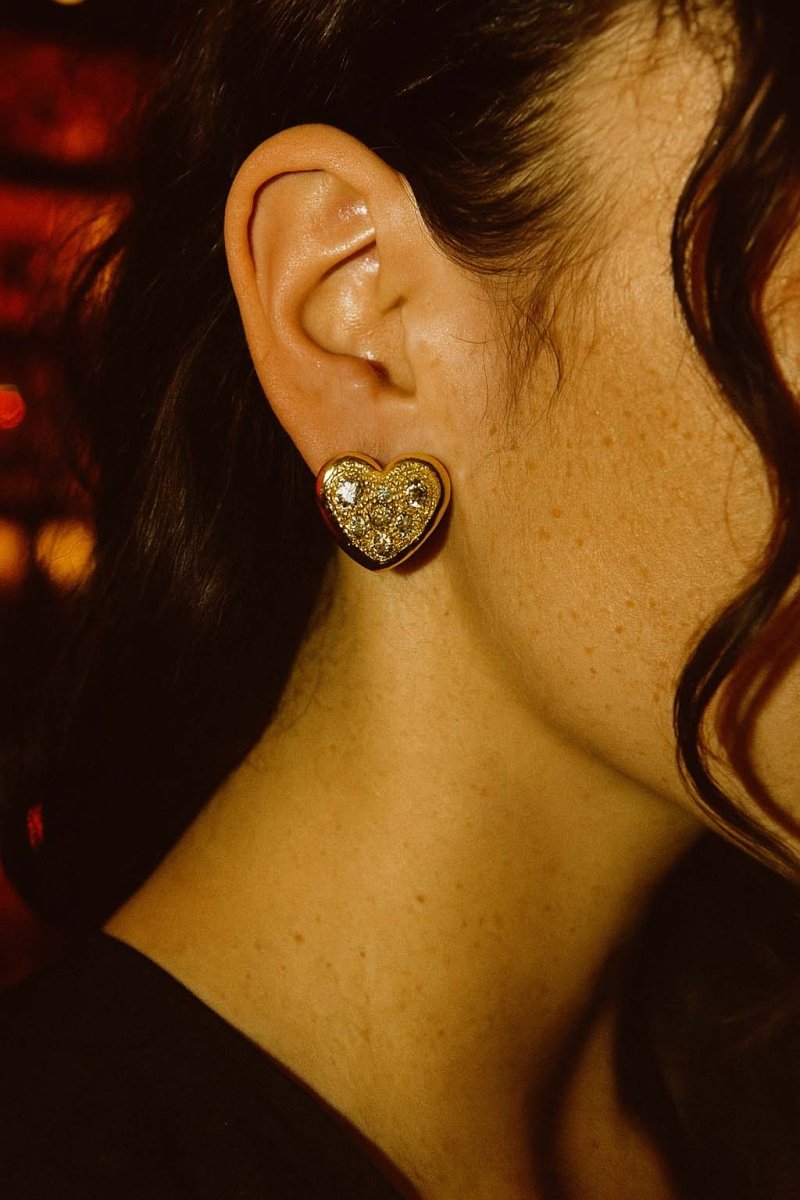Gold Heart Pavé Studs – Amour Shine Studs - St geran