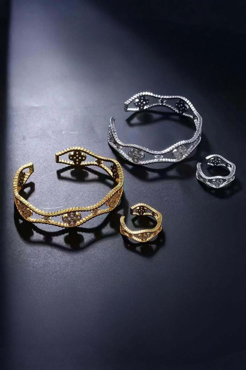 Liora Abstract Crystal 18k Gold Plated Cuff Bangle - St geran