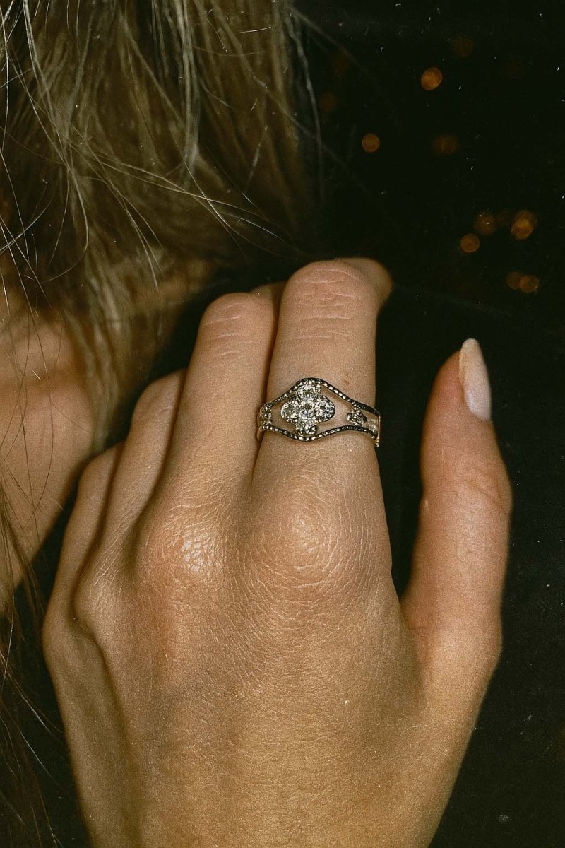 Liora Abstract Crystal Silver Plated Cuff Ring - St geran