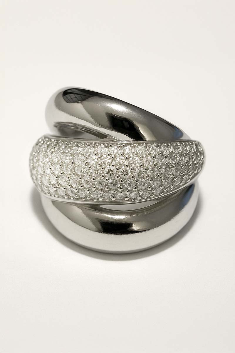 Lune d’Argent Pavé Ring - Silver Band - St geran