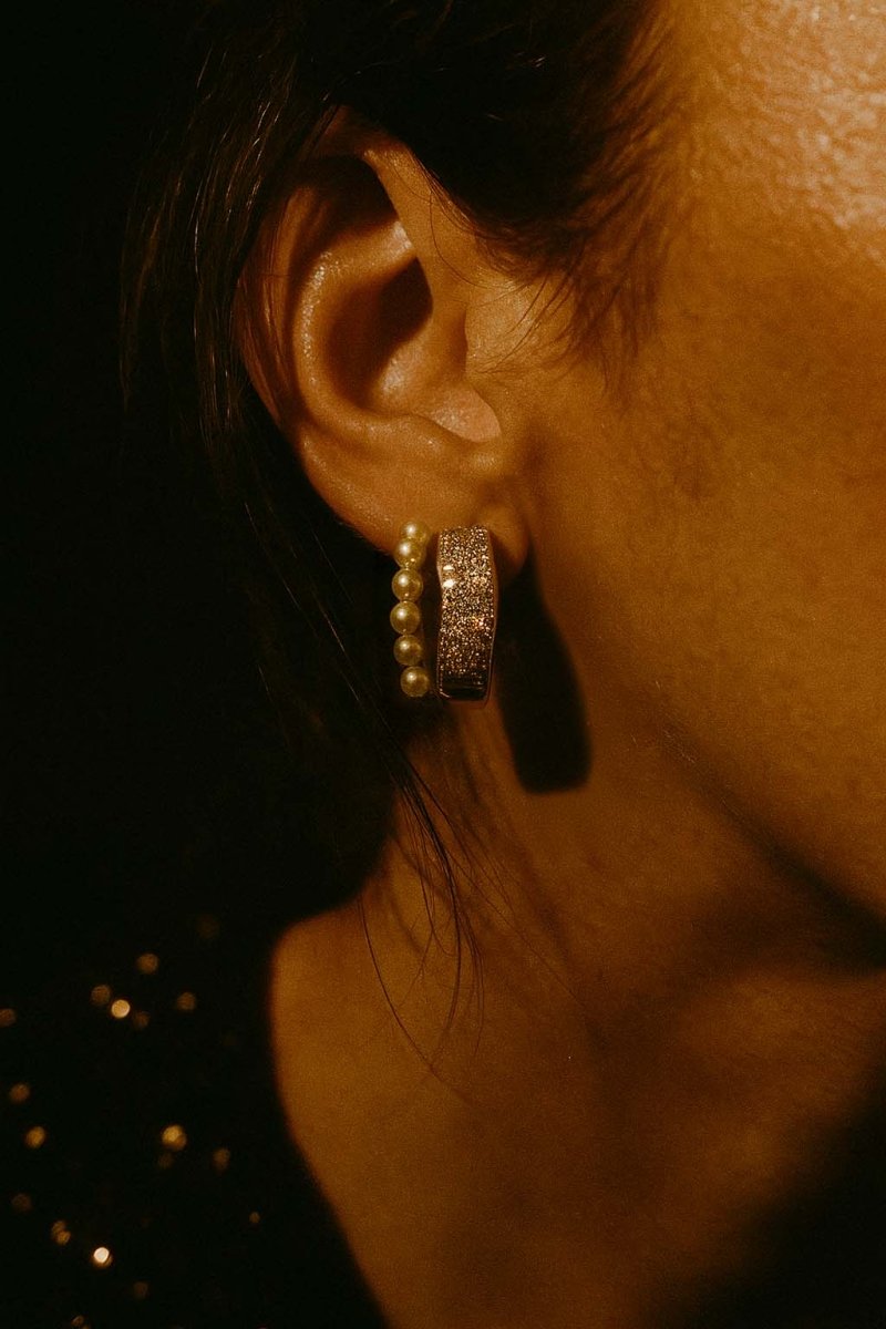 Moonlit Beaded Edge Hoops - Gold Earrings - St geran