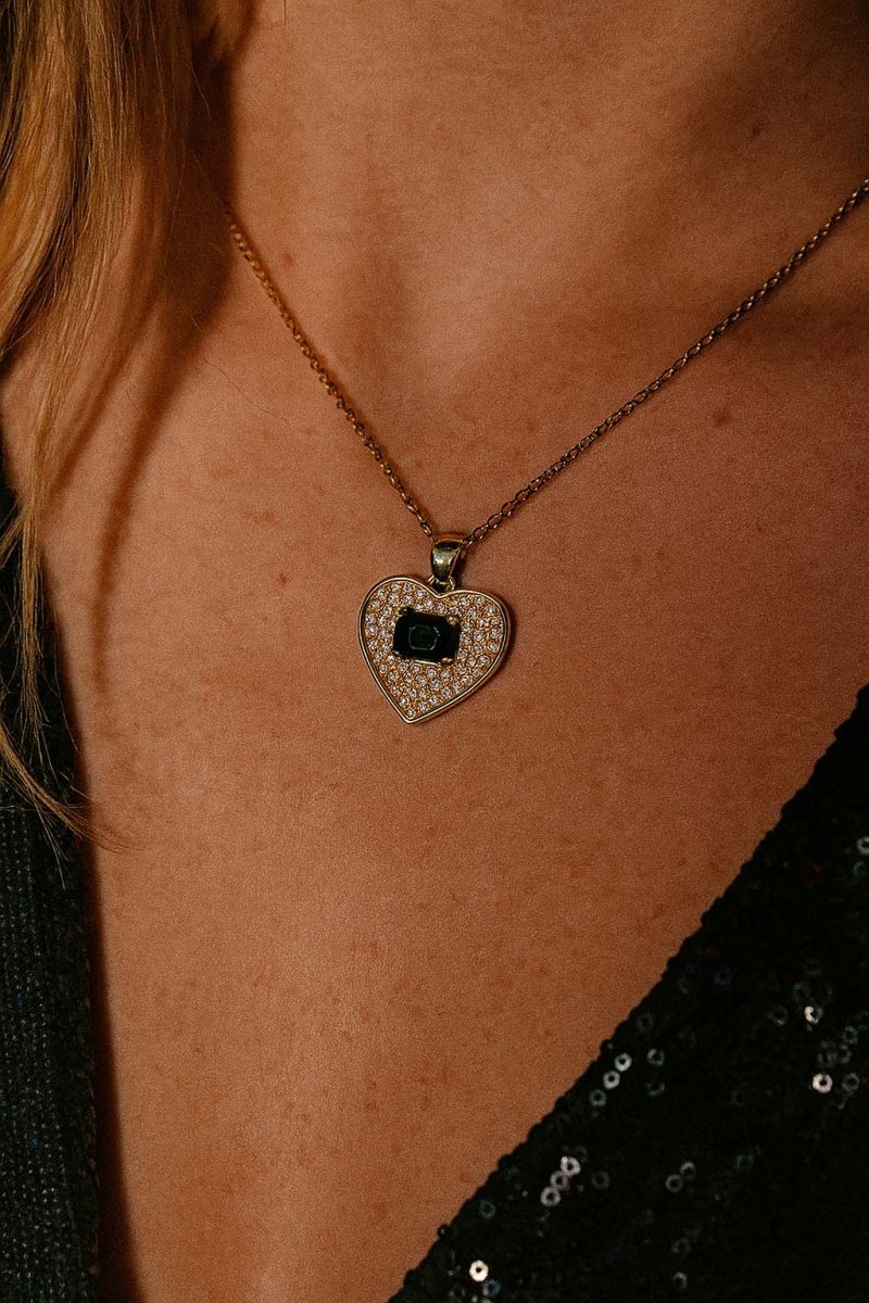 Narie Midnight Heart Gem Pendant - 18k Gold Plated - St geran