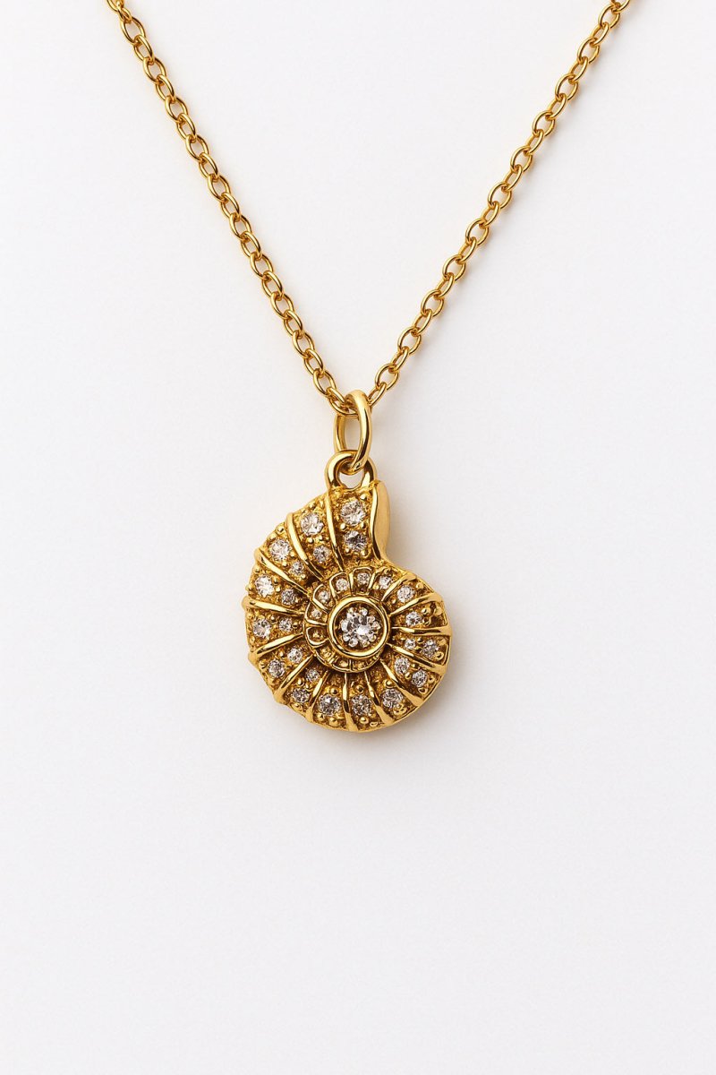 Nautilus Shell Pendant Necklace – Gold with Cubic Zirconia - St geran