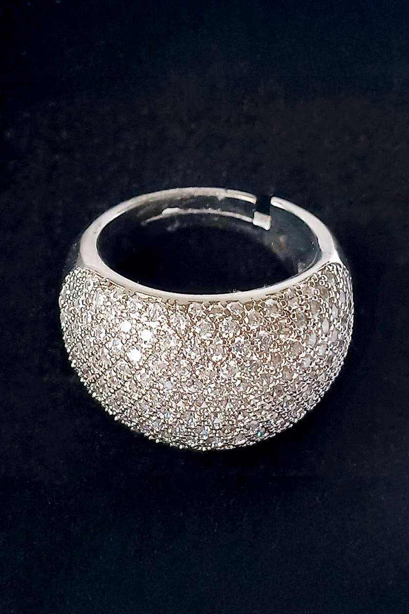 Pavé Dome Ring – Celeste Crown Ring - Silver Plated with CZ - St geran