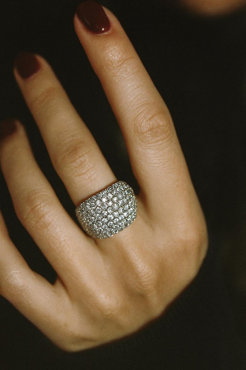 Pavé Dome Ring – Celeste Crown Ring - Silver Plated with CZ - St geran