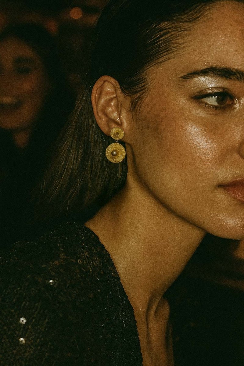Solar Radial Flare Pearl Drops - Gold Earrings - St geran