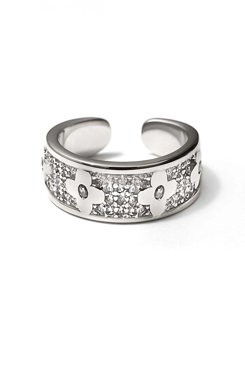 Wide Silver Floral Pavé Ring – Fleur Lunaire Ring - St geran