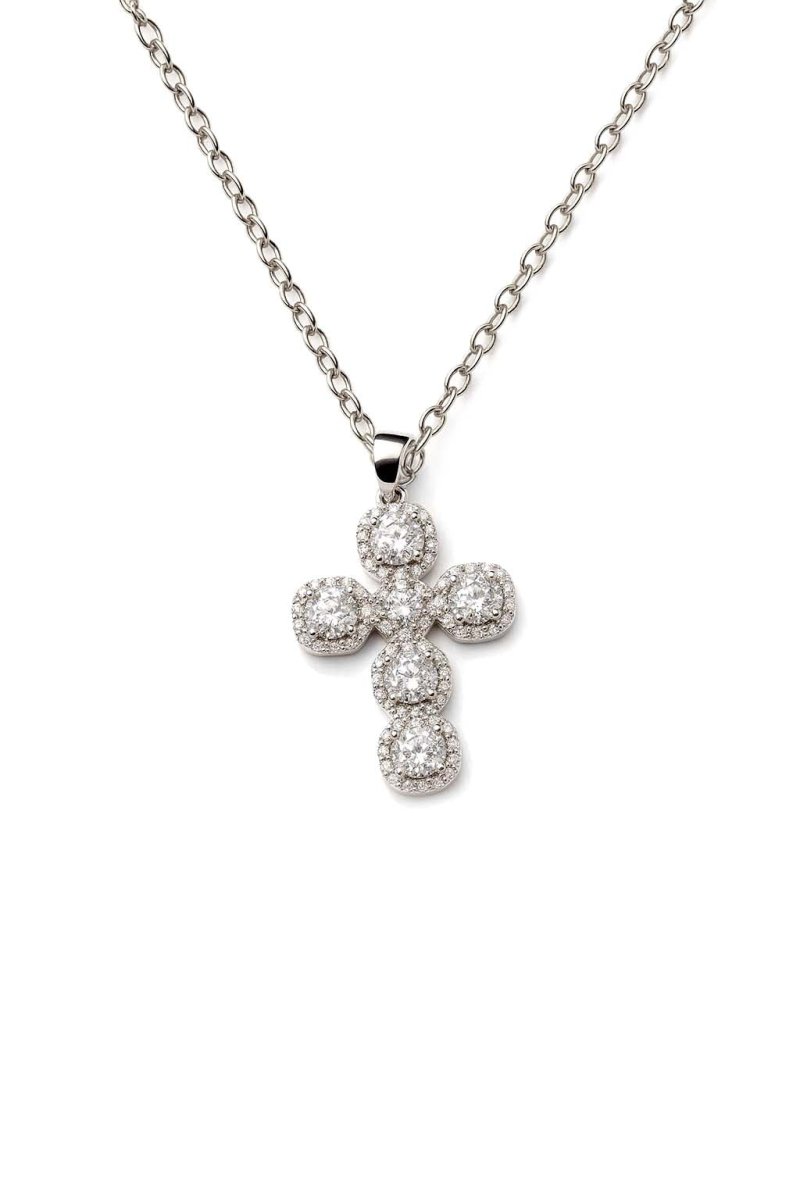 Zirconia Radiance Cross Pendant Necklace - Silver Plated - St geran
