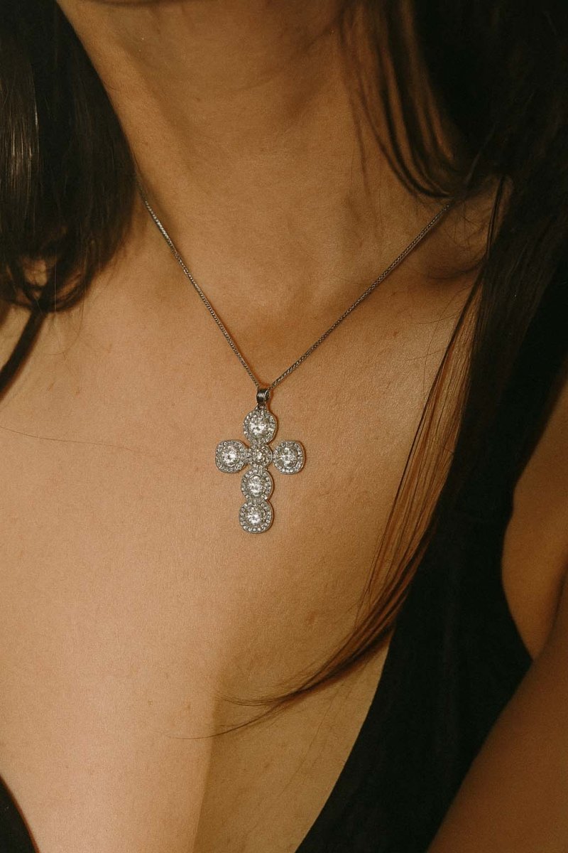 Zirconia Radiance Cross Pendant - Silver Plated - St geran