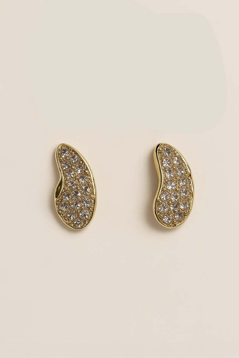 Gold Crystal Curve Studs – Luna Wave Earrings
