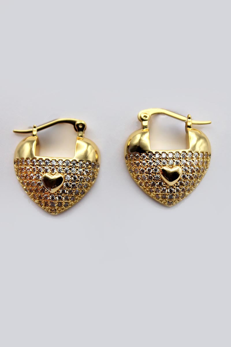Amoré Pavé Heart Hoops - Gold Earrings