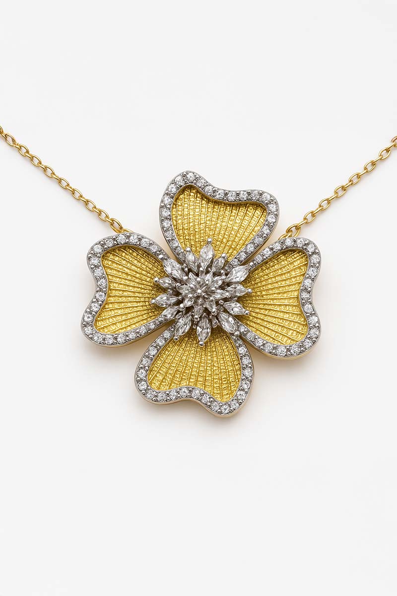 Fleur d’Or Blossom Bloom Necklace - Gold Silver and Dazzling Gems