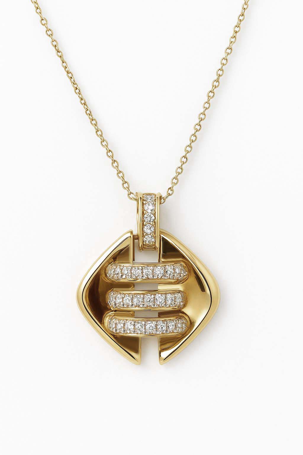 Solstice Curve Pendant Gold Necklace with CZ