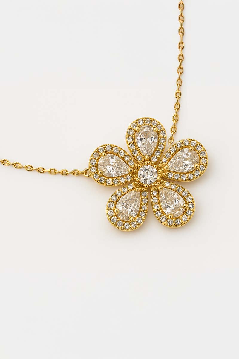 Gold Floral Crystal Pendant – Fleur de Soleil Necklace