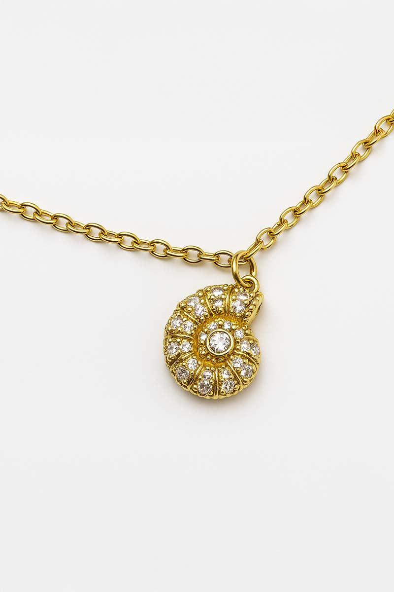 Nautilus Shell Pendant Necklace – Gold with Cubic Zirconia
