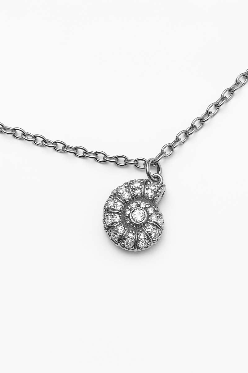 Nautilus Shell Pendant Necklace – Silver with Cubic Zirconia