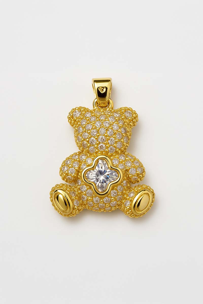 Floreal Bear Blossom Pendant – Clear - 18k Gold Plated