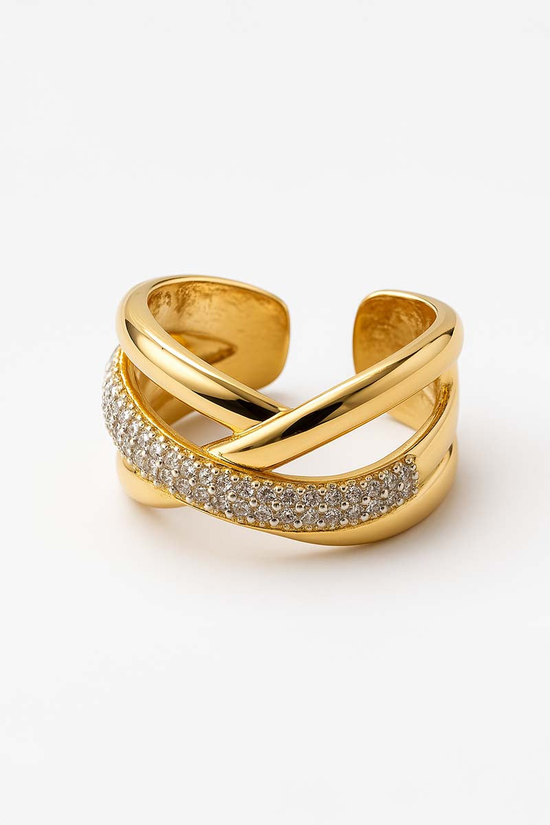 Sorella Crossed Pave Set Gold Ring