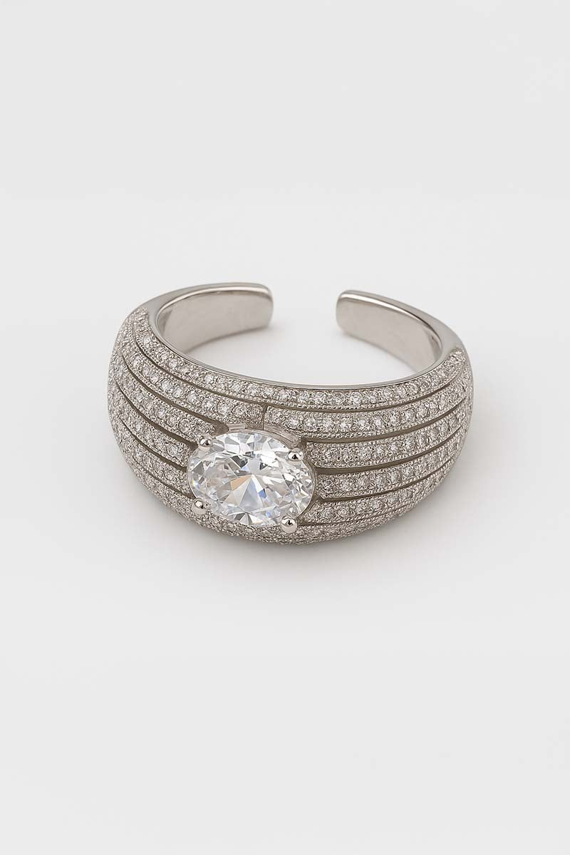 Bellisa Oval Crystal Cocktail Ring - Silver Plated