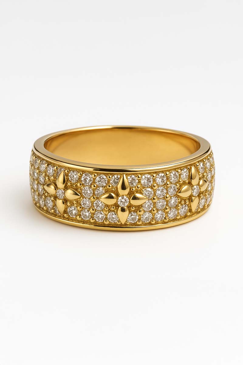 Wide Gold Floral Pavé Ring – Fleur Royale Ring