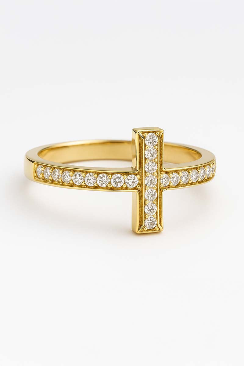 Gold Vertical Bar Pavé Ring – Tessera Gold Ring