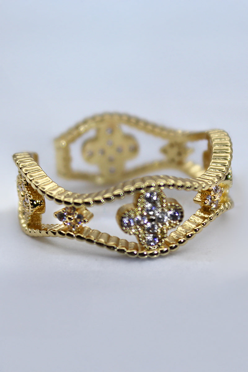 Liora Abstract Crystal 18k Gold Plated Cuff Ring