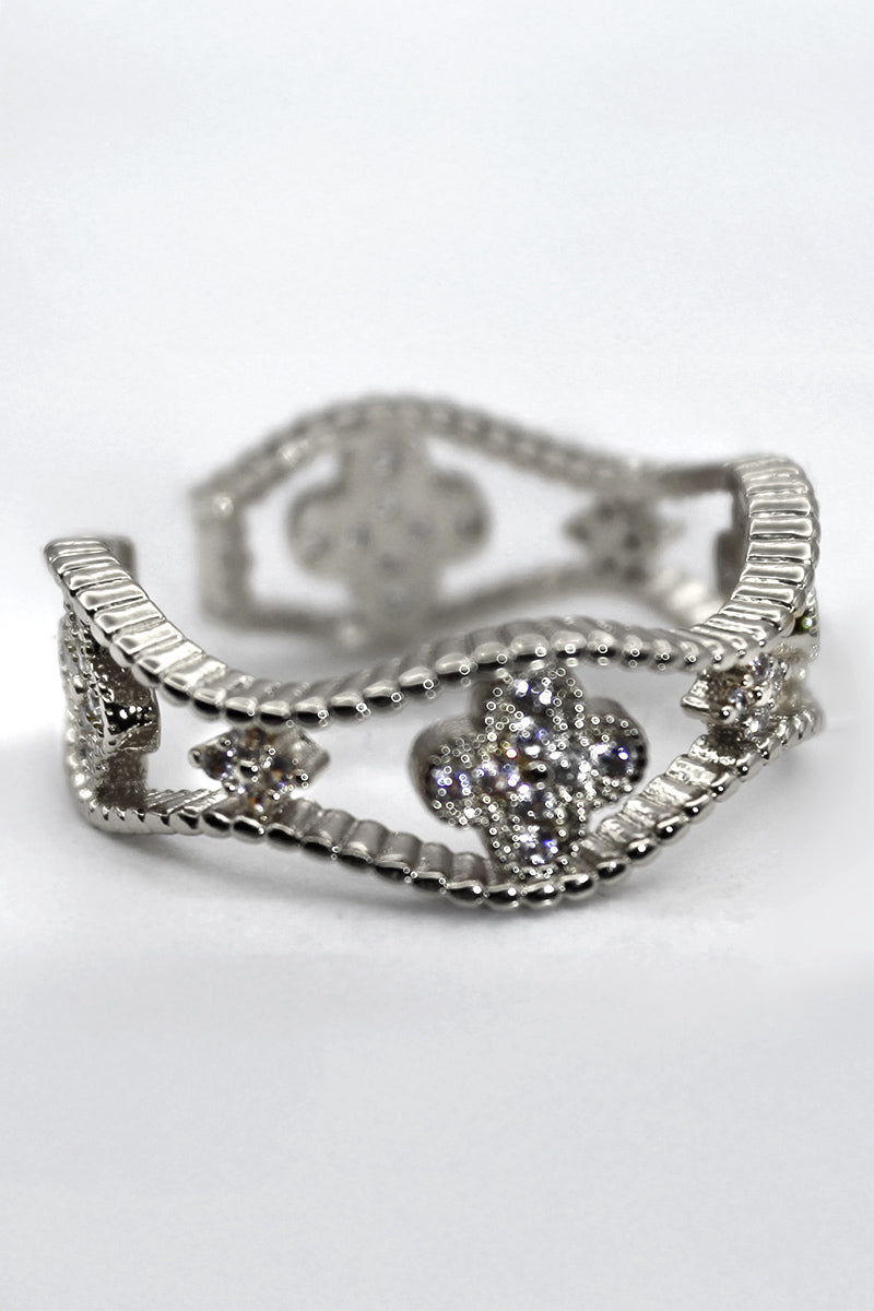 Liora Abstract Crystal Silver Plated Cuff Ring