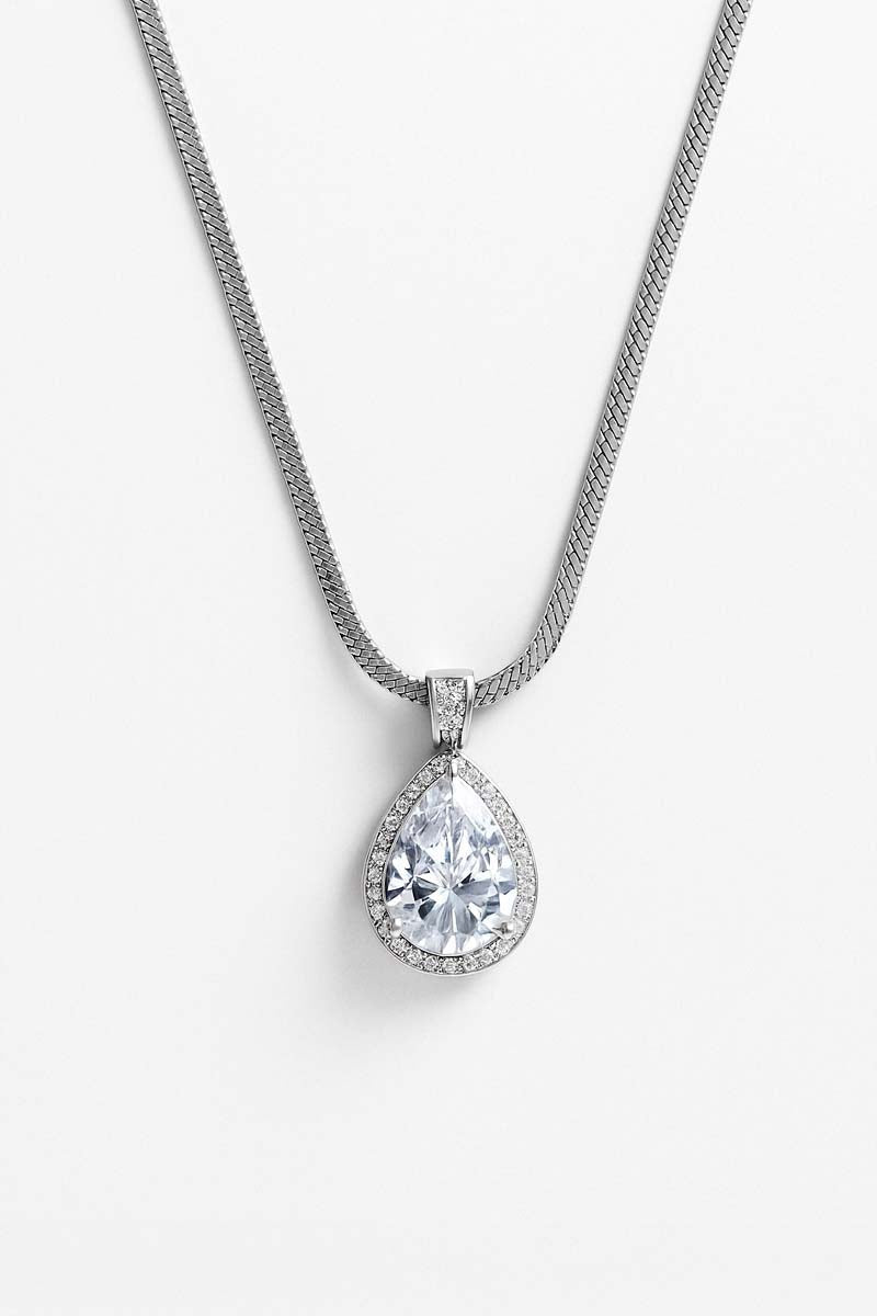 Crystal Teardrop Lariat Silver Necklace - St geran