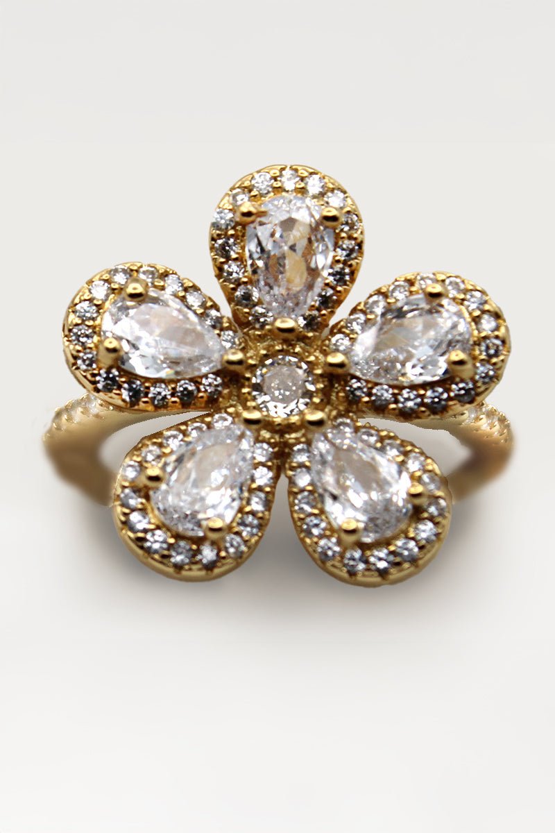 Floral stud Gold Ring | Statement Flower Gem Ring - St geran