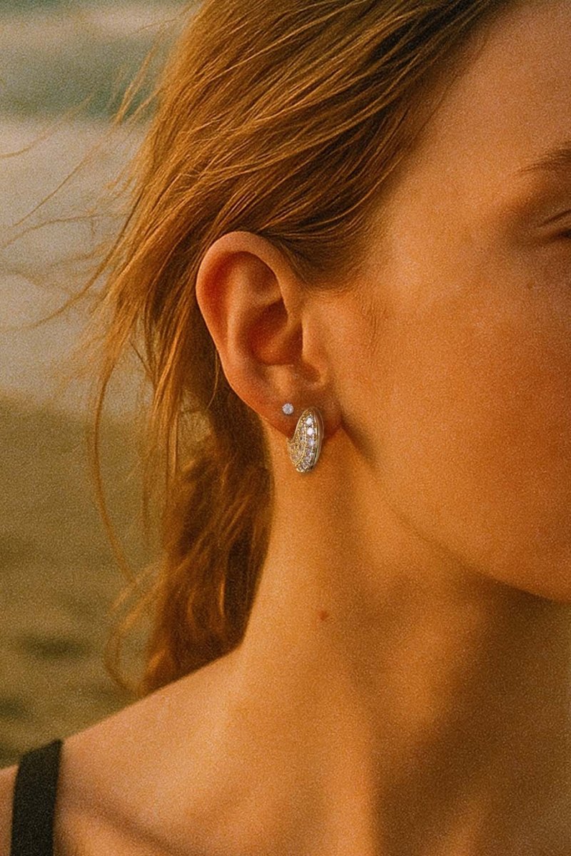 Gold Crystal Curve Studs – Luna Gold Earrings - St geran