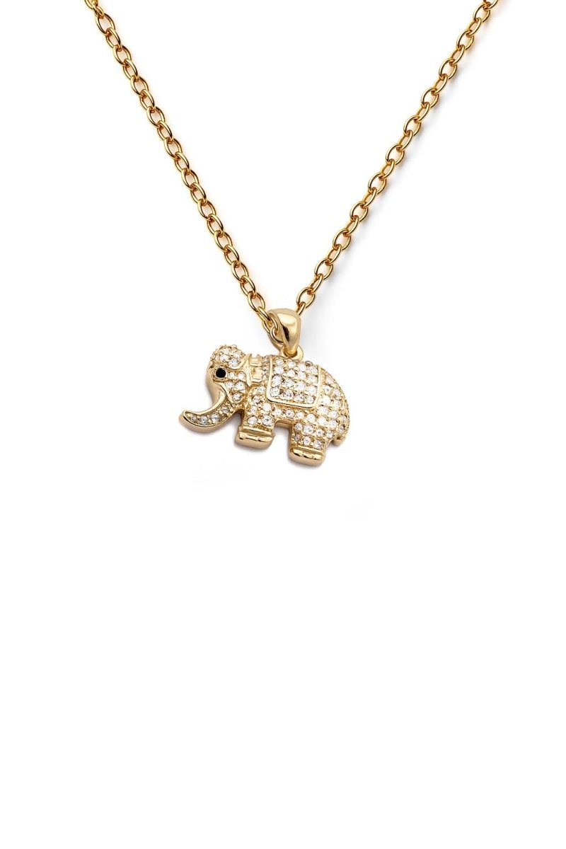 Gold Elephant Pendant Necklace – Crystal - Encrusted Charm Jewellery for Women - St geran